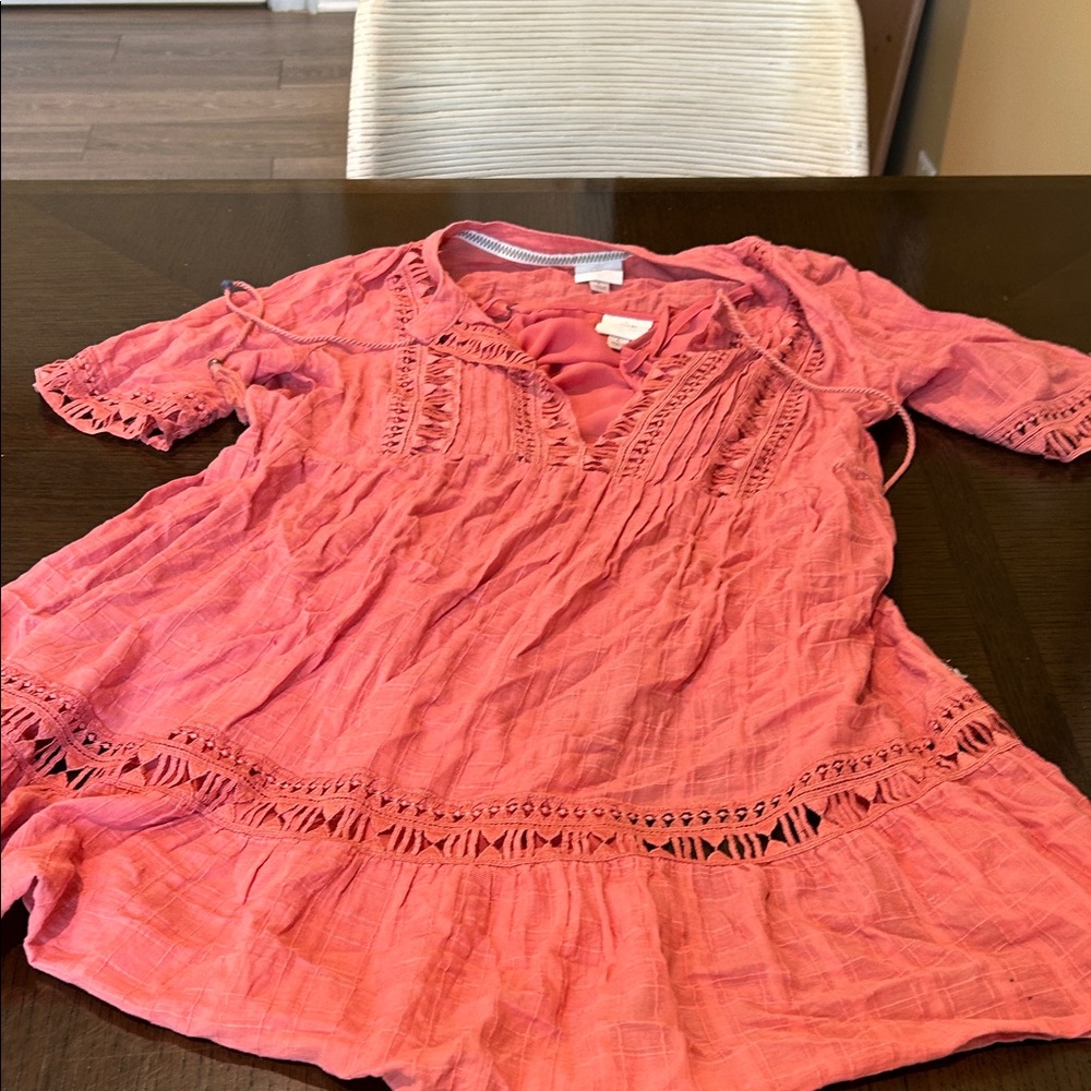 Knox Rose Coral-Pink Crochet-Trim Mini Dress